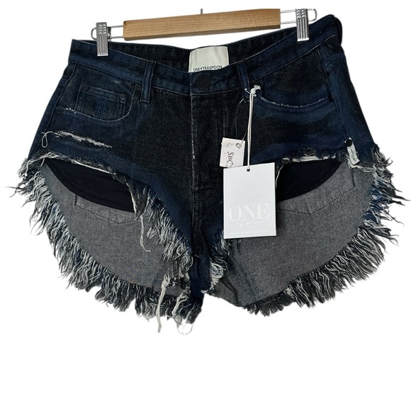 One Teaspoon Shorts Women 26 Blue Rollers Cutoff Denim‎ Distressed Hippie New - Picture 1 of 7